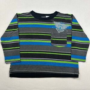 Vintage Y2K Zone One Multi Color Boy's Striped Long‎ Sleeve Shirt Size 6 Grunge